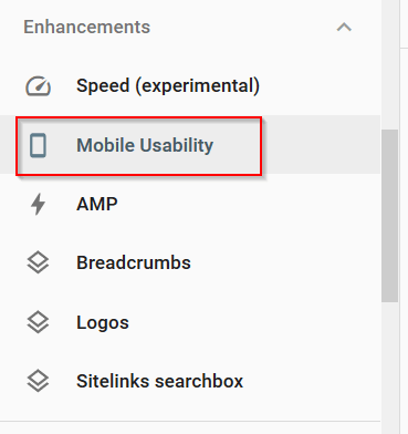 Mobile Usability Tab on Google Search Console