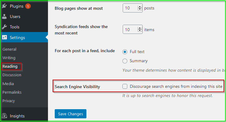 Hindi Guide - WordPress Search Engine Visibility Setting